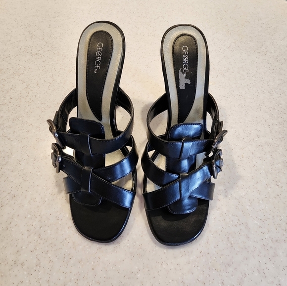 George Black Slip On  Double Buckle Dress Women's Heels Size 8.5 - Picture 1 of 6